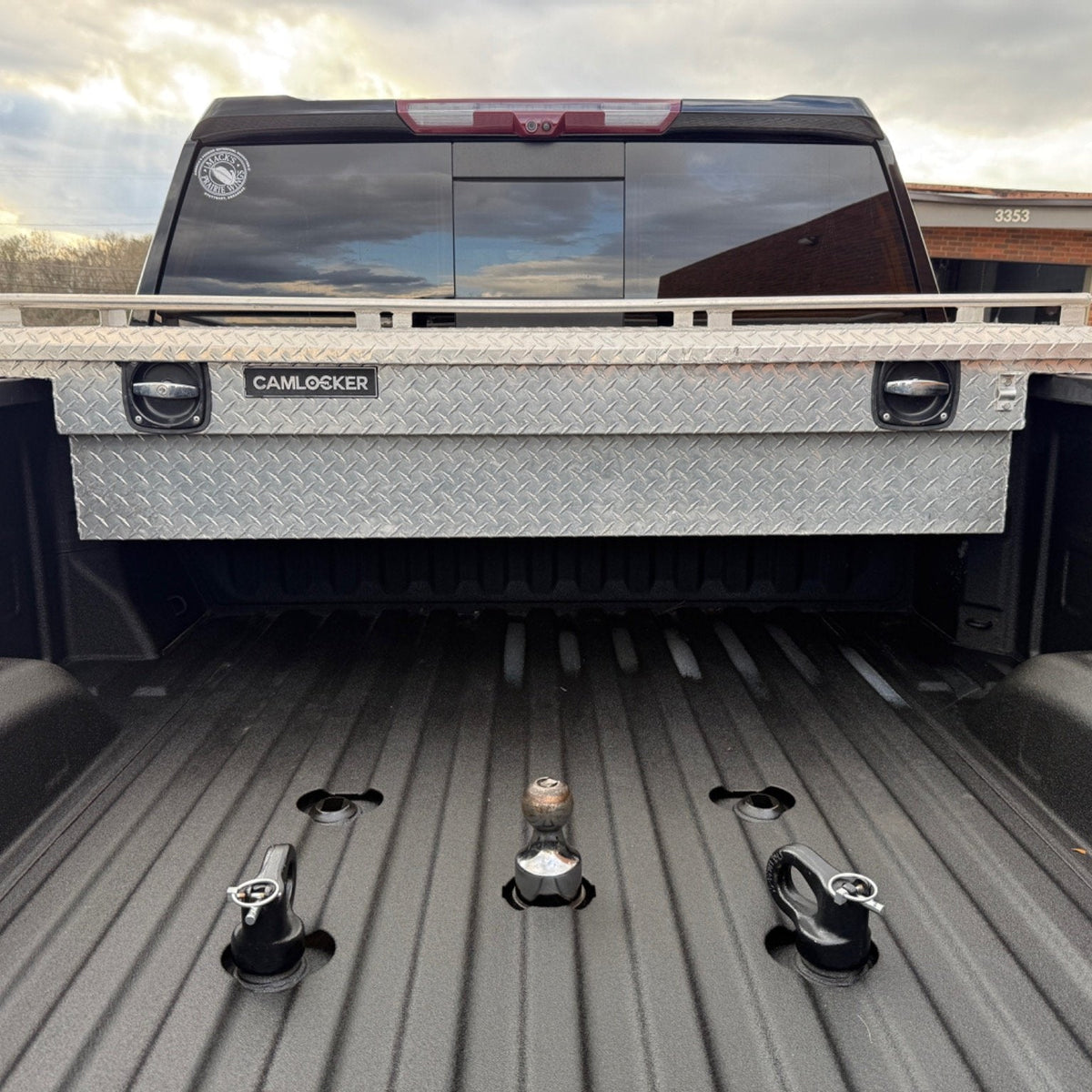GMC truck bed liner and toolbox after restoration