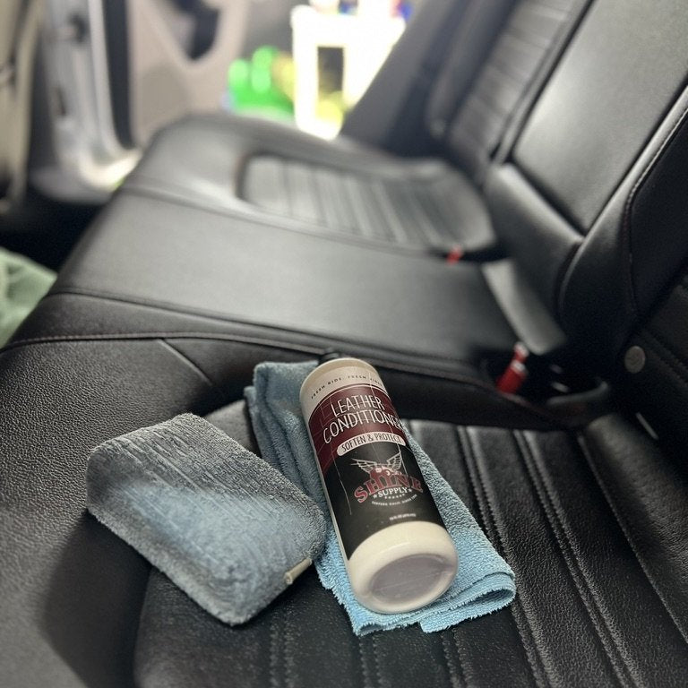 Leather seat treated with Shine Supply leather care products