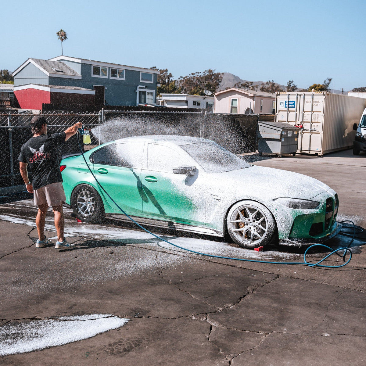 Foam Thrower Slim in use with pressure washer