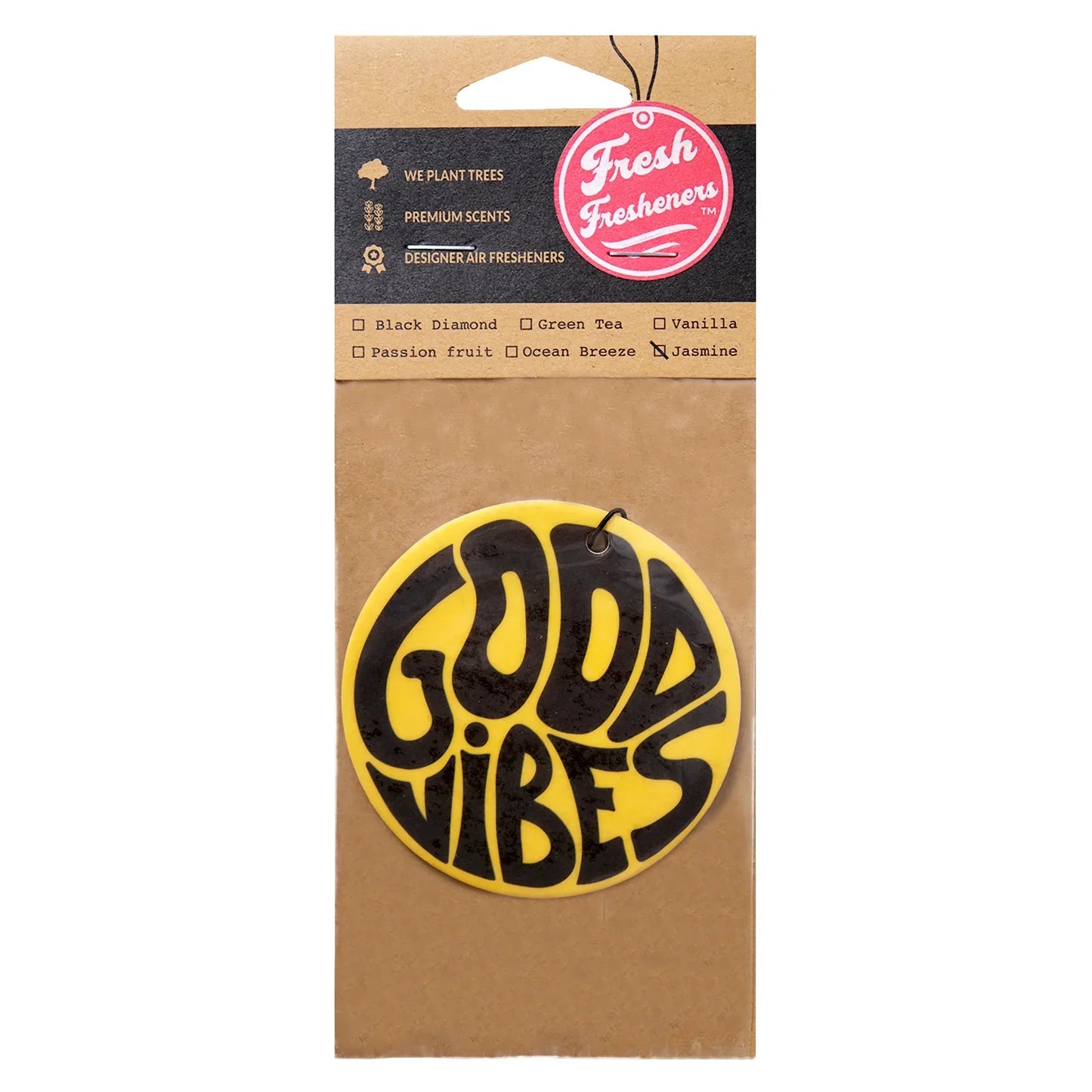Good Vibes air freshener, packaged