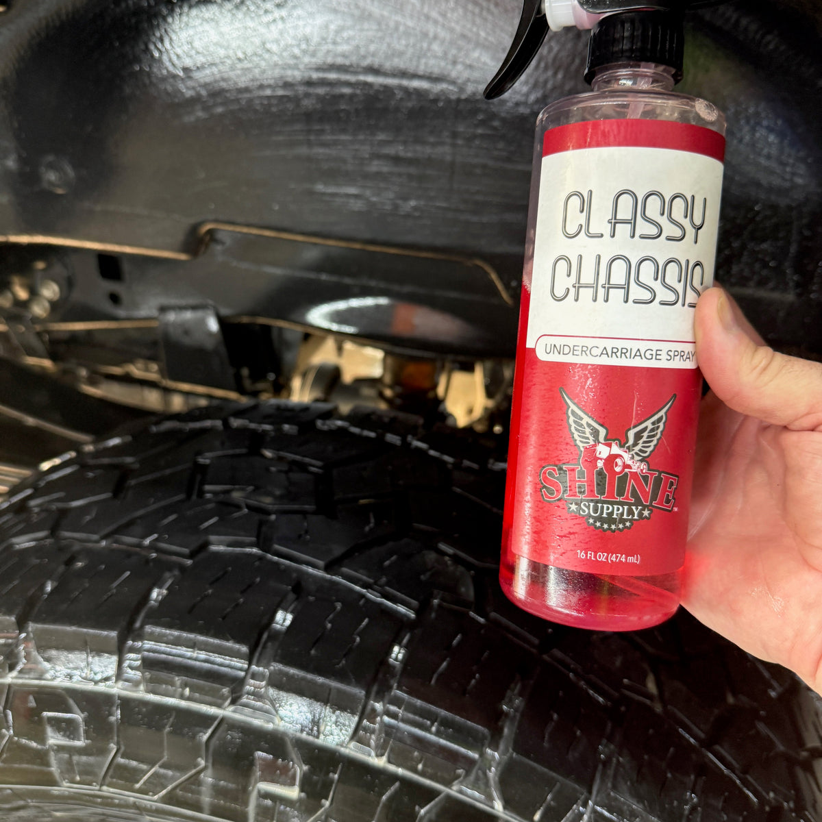Wheel well after cleaning with Classy Chassis undercarriage spray